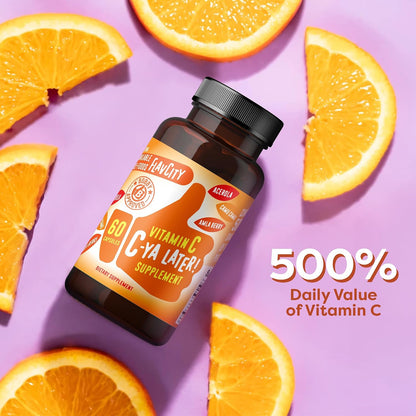 FlavCity Vitamin C Supplement, C-Ya Later! Superfood-Derived Immunity Support - Vitamin C from Acerola Cherry, Rose Hips & Camu Camu - 500% NRV (60 Capsules)