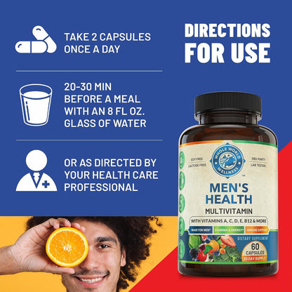 Whole World Wellness Men's Daily Multivitamin Multimineral Supplement - Energy, Focus and Stamina