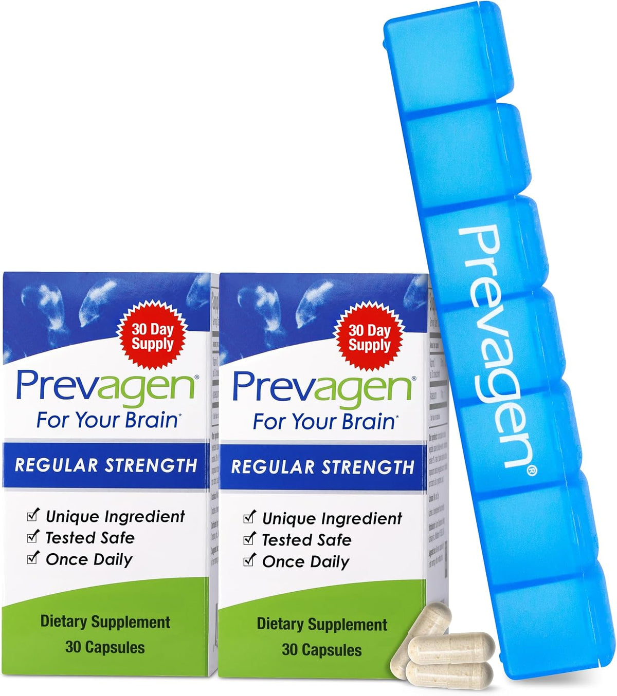 Prevagen Regular Strength - 30 Capsules (2 Pack) | Brain Supplement with Apoaequorin & Vitamin D3 | Includes 7-Day Pill Minder - görsel 1