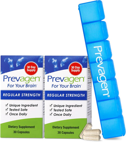 Prevagen Regular Strength - 30 Capsules (2 Pack) | Brain Supplement with Apoaequorin & Vitamin D3 | Includes 7-Day Pill Minder