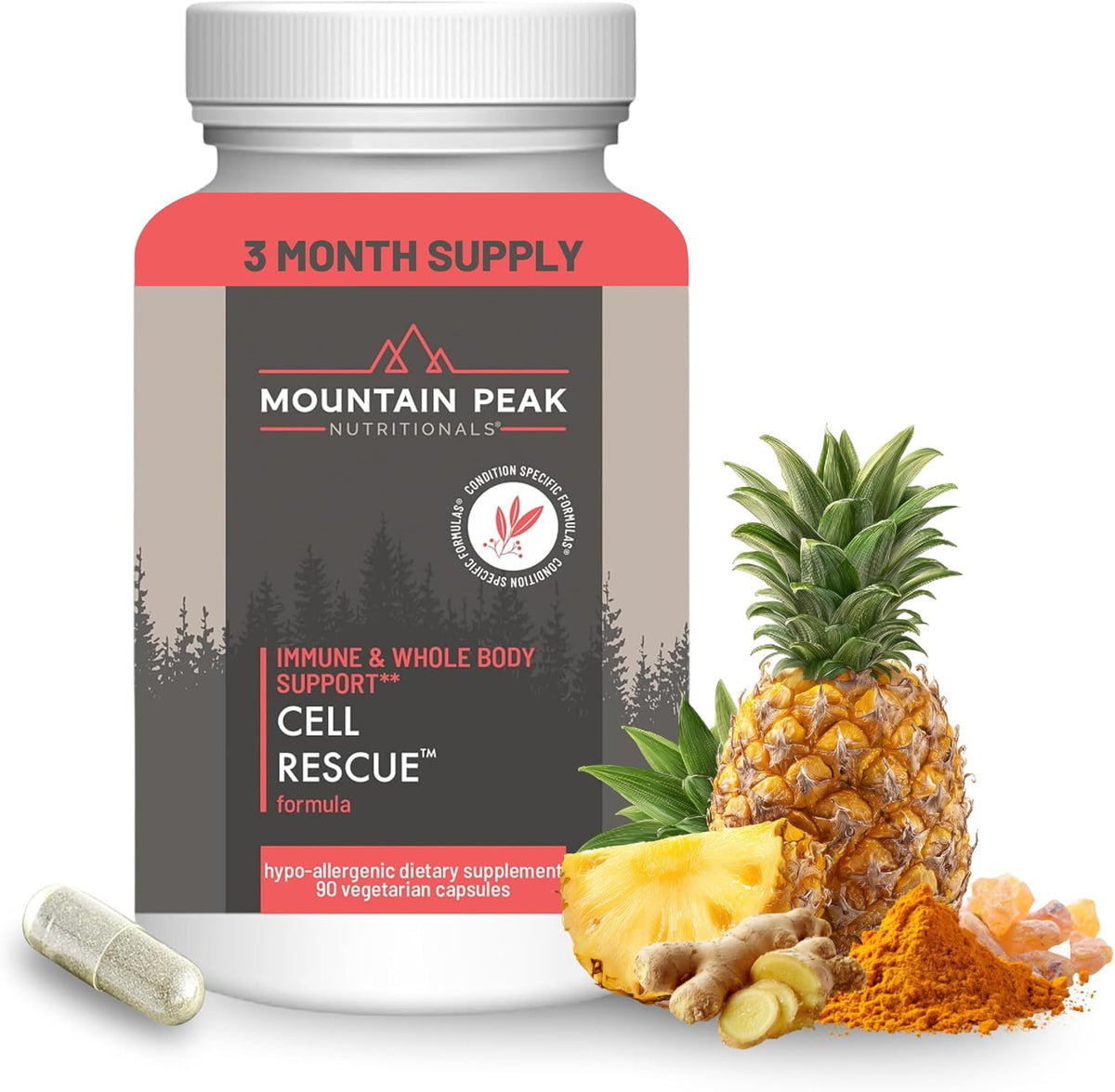 Mountain Peak Nutritionals Cell Rescue – Antioxidant Immune Support Supplement with Turmeric, Ginger Root and Bromelain (90 Capsules) - görsel 1