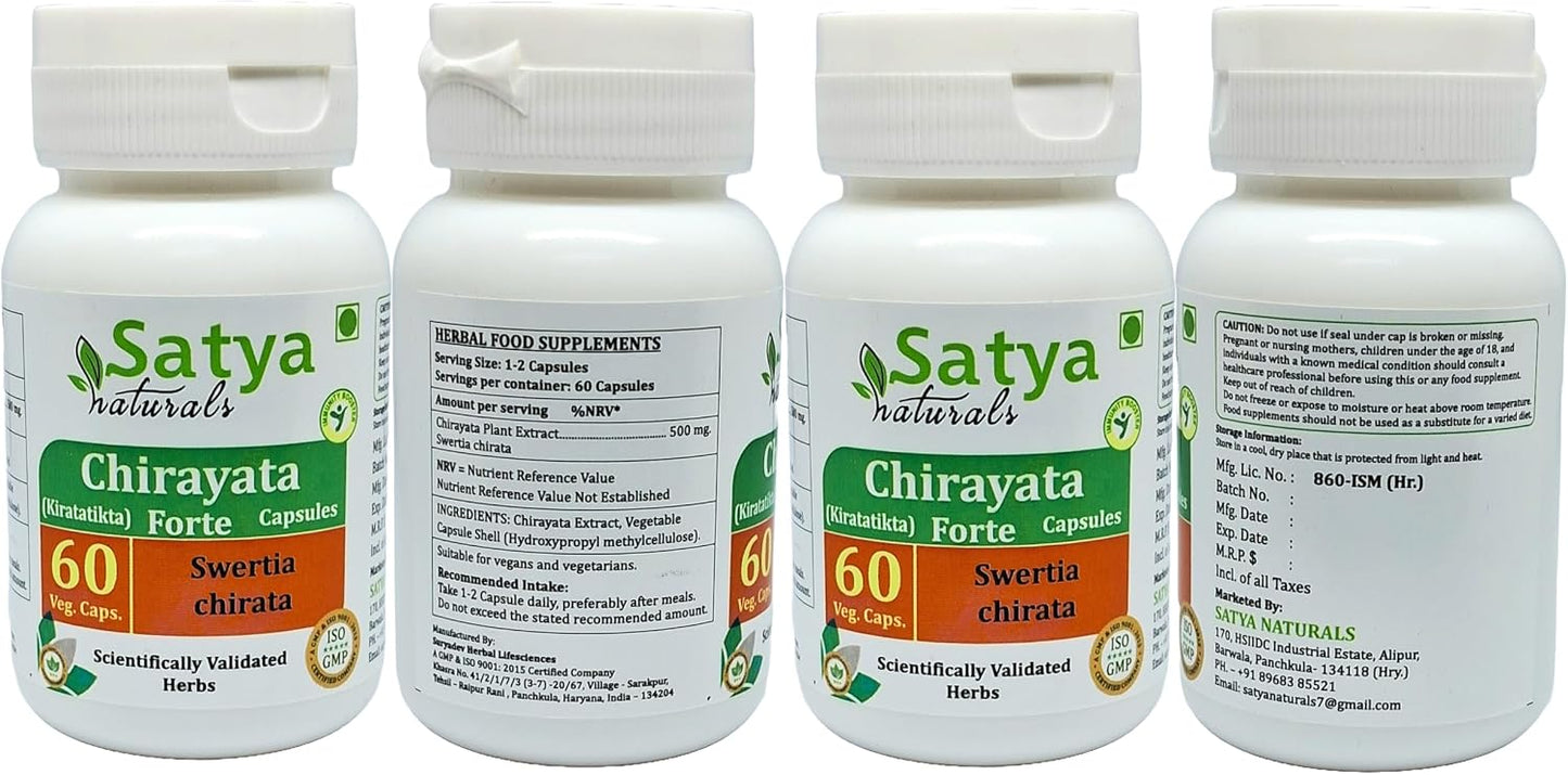 Chirayata Forte Capsules 500 mg - 240 Vegetarian Capsules (4 Bottles of 60) - görsel 2