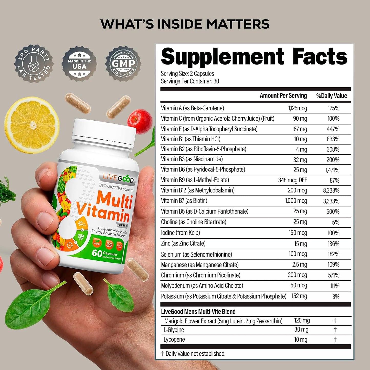 LiveGood Bio-Active Complete Multivitamin for Men - 60 Capsules - görsel 2