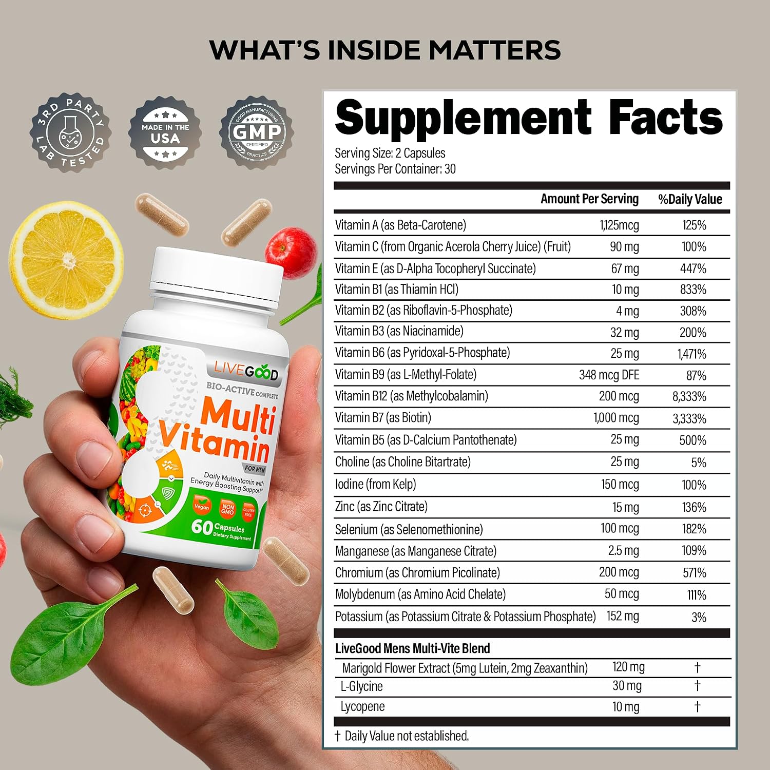 LiveGood Bio-Active Complete Multivitamin for Men - 60 Capsules - görsel 2