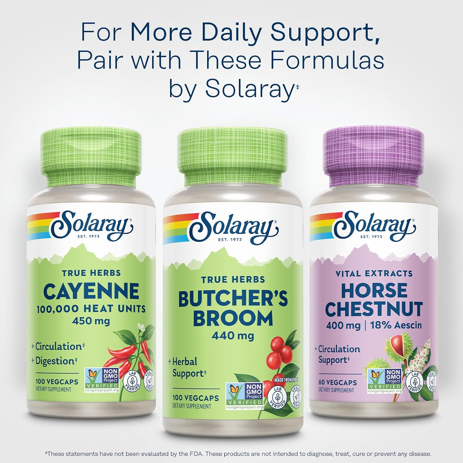 SOLARAY True Herbs Butcher's Broom 440mg - Non-GMO, Vegan, Gluten Free, 100 VegCaps - görsel 6