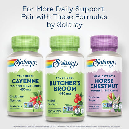 SOLARAY True Herbs Butcher's Broom 440mg - Non-GMO, Vegan, Gluten Free, 100 VegCaps