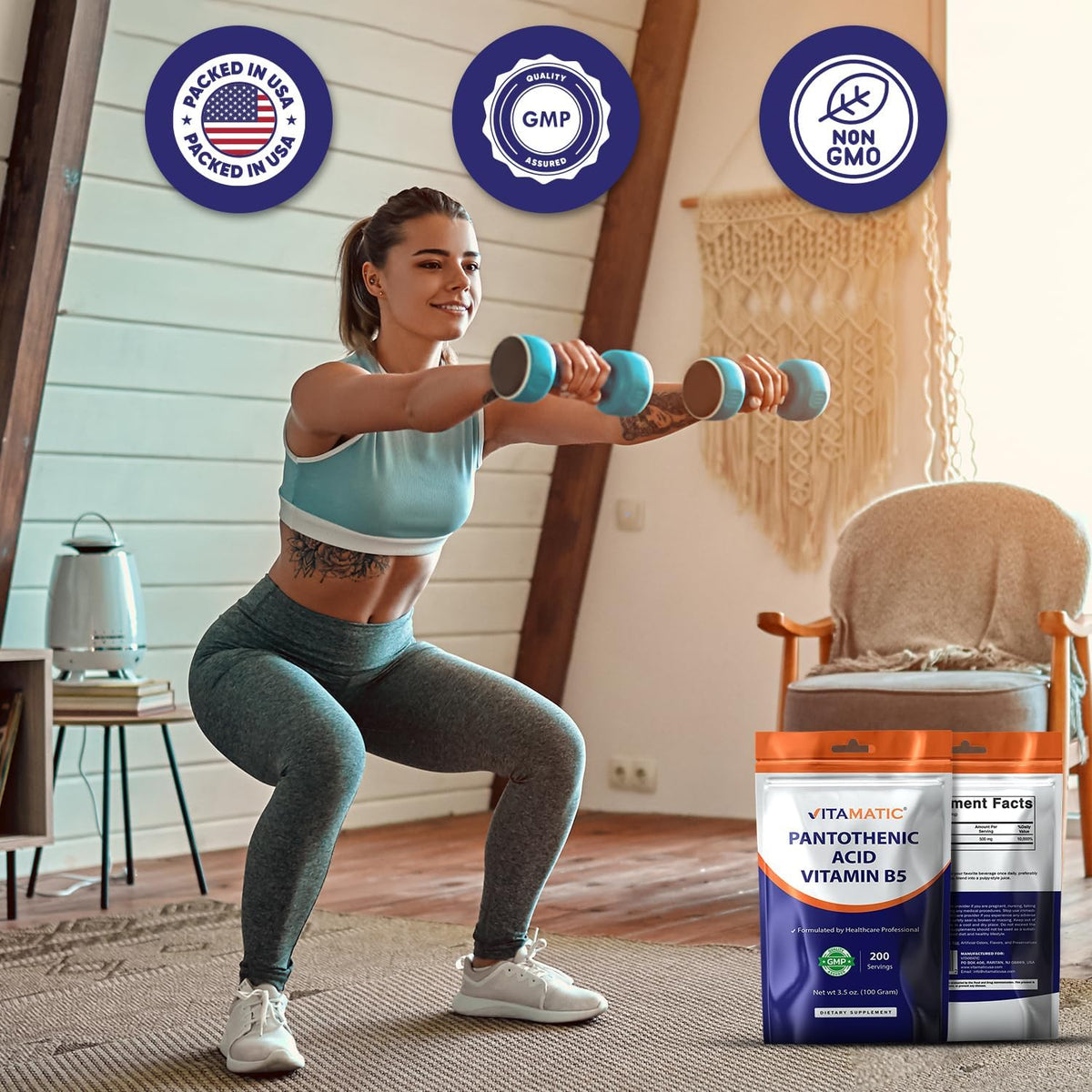 Vitamatic Pantothenic Acid Pure Powder, 500 mg per serving, 100 g (200 Servings) - görsel 7