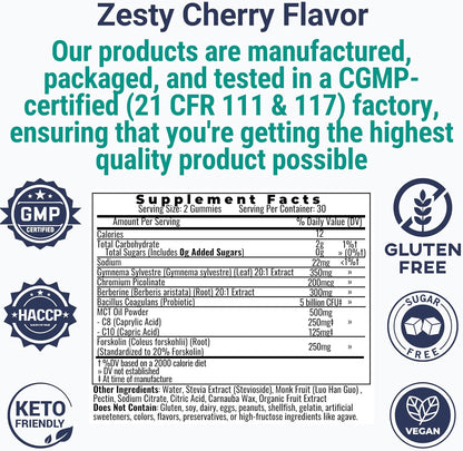 SHIZAM C8 & C10 MCT Oil, Gymnema Sylvestre, Chromium Picolinate, Probiotic & Berberine Gummies