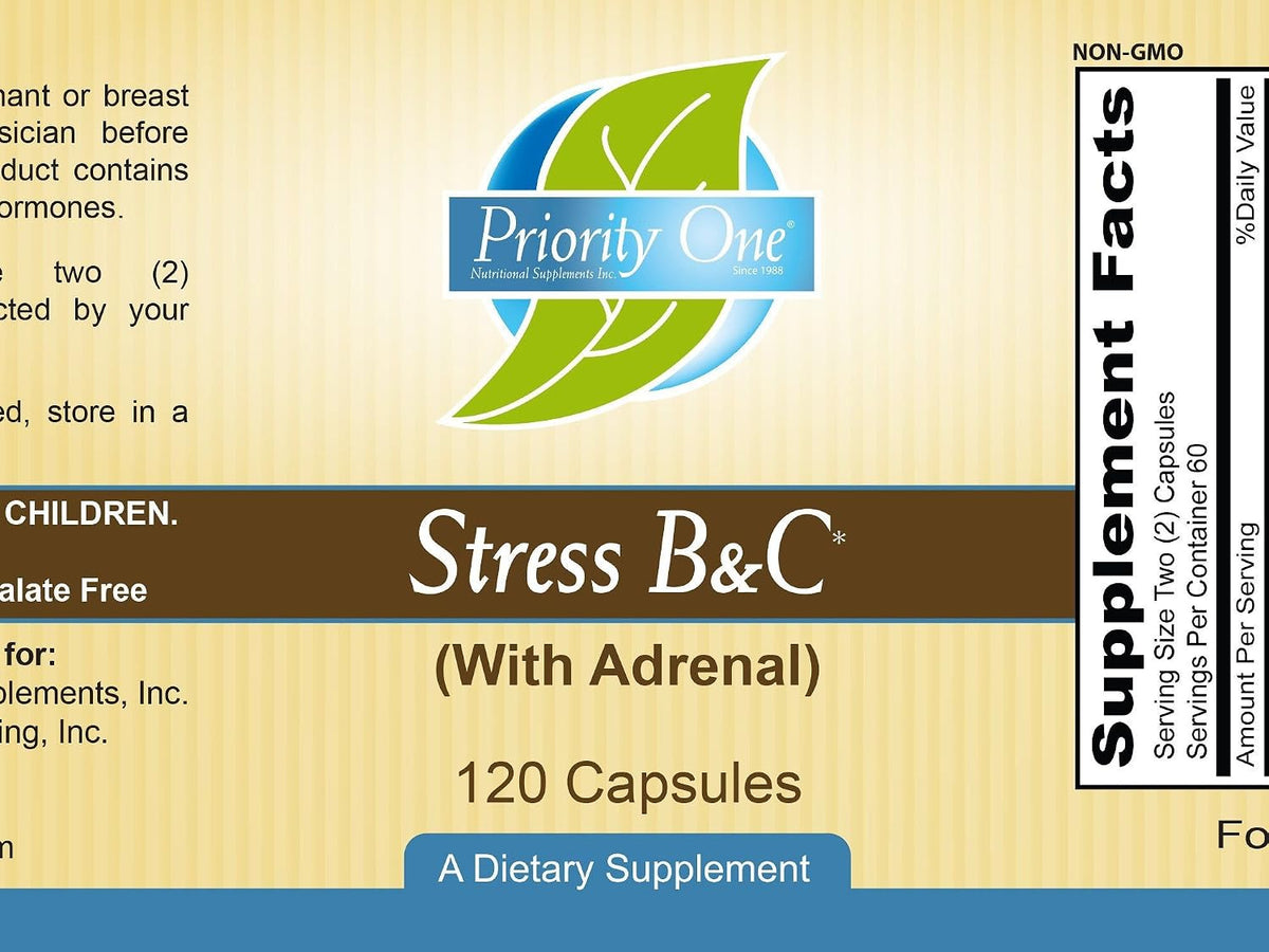 Priority One Stress B & C 120 Capsules – B Complex with Whole Gland Adrenal - görsel 2