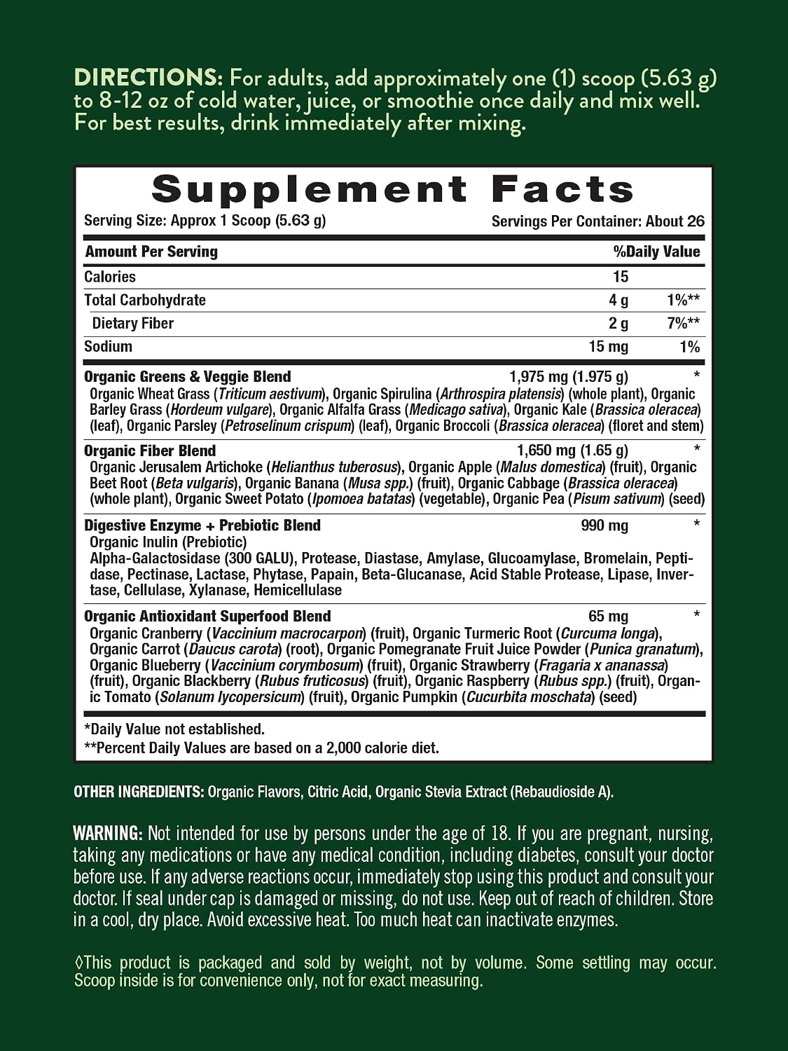 Nature's Truth Organic Greens Powder, Strawberry Kiwi, 147 g - görsel 2