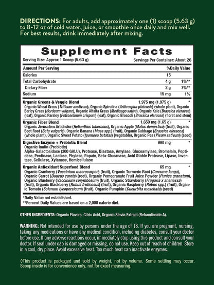 Nature's Truth Organic Greens Powder, Strawberry Kiwi, 147 g