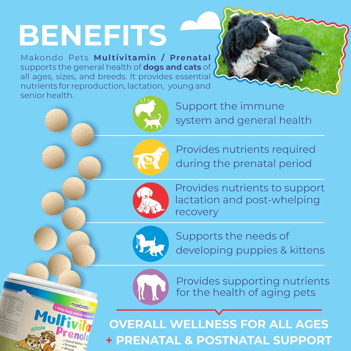 Dog Prenatal Vitamins – Multivitamin for Cats and Dogs with Folic Acid, Calcium, Iron, Minerals and Amino Acids - görsel 3