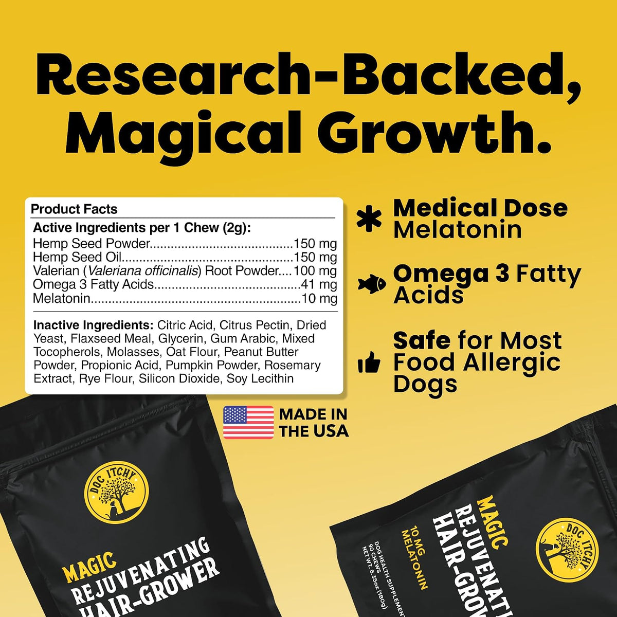 Doc Itchy Rejuvenating Hair-Grower Dog Chews – Hemp seed: Rich in omega fatty acids to nourish skin and coat, – Image 6