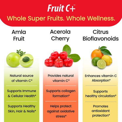 Organic Veda Super Fruits Vitamin C Food Supplement - Amla Fruit & Acerola Vitamin C Capsules with Bioflavonoids for Daily Immune System Support - Organic Whole Food Fruit C+ Antioxidant Complex, 120 Vegan Capsules