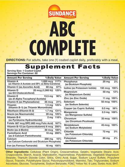 Sundance Multivitamin for Women & Men with Iron - Mineral Formula ABC Complete - Non-GM & Gluten-free Supplement