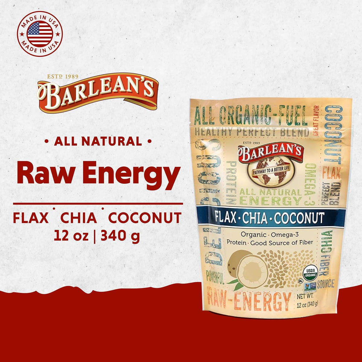 Barlean's Organic Flax Chia Coconut Seed Blend with Omega-3 and Fibre, 340 g - görsel 2