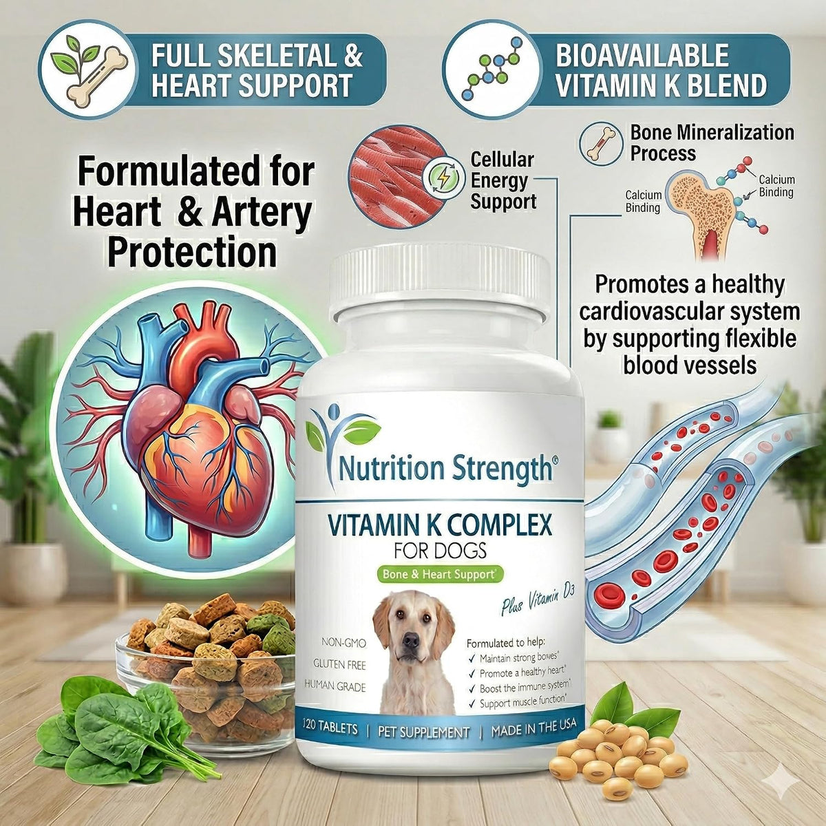 Nutrition Strength Vitamin K for Dogs with K1, K2 (MK4 & MK7) and D3 - 120 Chewable Tablets - görsel 6