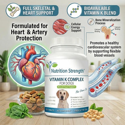 Nutrition Strength Vitamin K for Dogs with K1, K2 (MK4 & MK7) and D3 - 120 Chewable Tablets