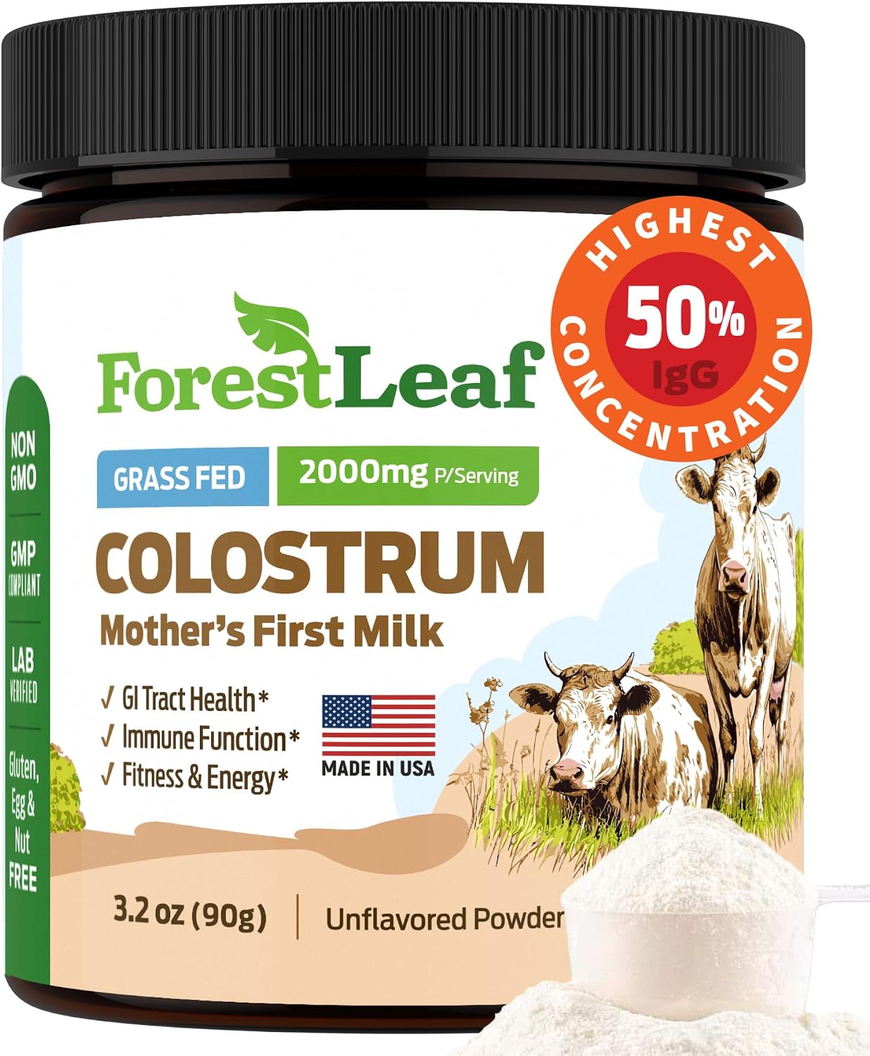 ForestLeaf Colostrum Powder - 50% IgG, Grass-Fed, Unflavoured (45 Servings) - görsel 1