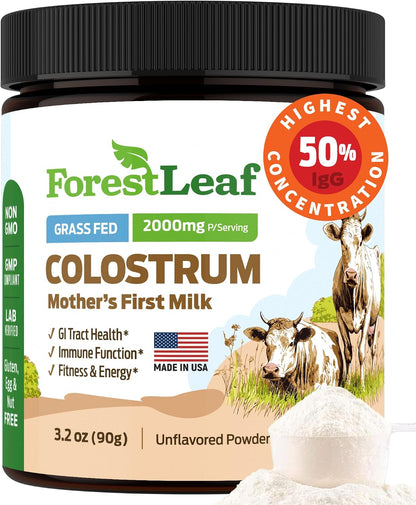 ForestLeaf Colostrum Powder - 50% IgG, Grass-Fed, Unflavoured (45 Servings)