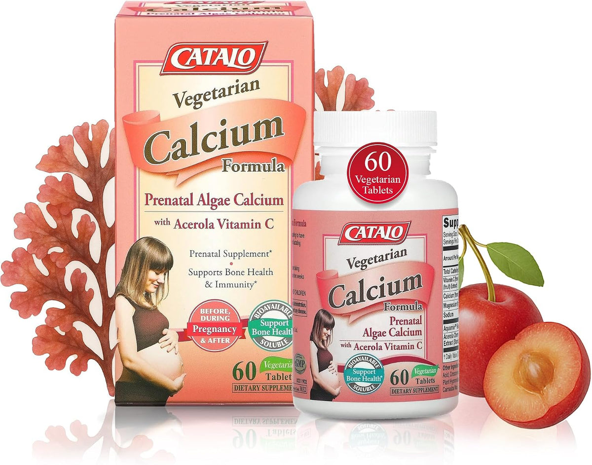 CATALO Vegetarian Calcium Formula - Plant-Based Red Algae Calcium with Natural Vitamin C - 90 Tablets - görsel 1