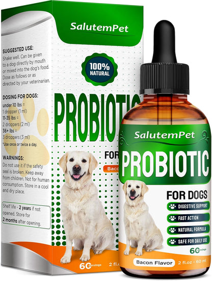 Probiotics for Dogs - Liquid Probiotics with Prebiotics & Digestive Enzymes - Gut Flora Support - Bacon Flavour - 59 ml