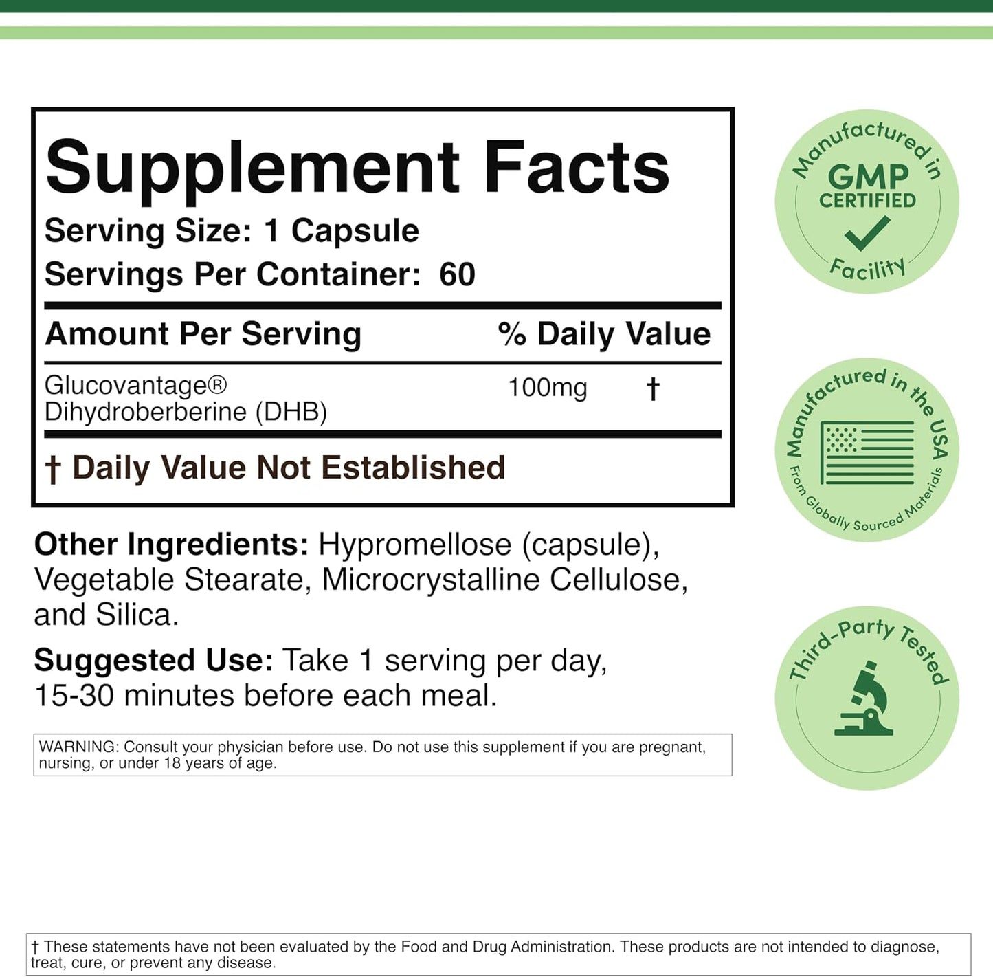 Dihydroberberine Supplement 100mg, 60 Capsules – Patented GlucoVantage Super Berberine - görsel 2