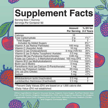 MARYRUTH'S Organics Toddler Multivitamin Gummies + Postbiotics | USDA Organic | Vitamins for Kids Ages 2+ | Immune Support | Vitamin C | Vitamin D3 | Vitamin A | Zinc | Vegan | Non-GM | 60 Servings