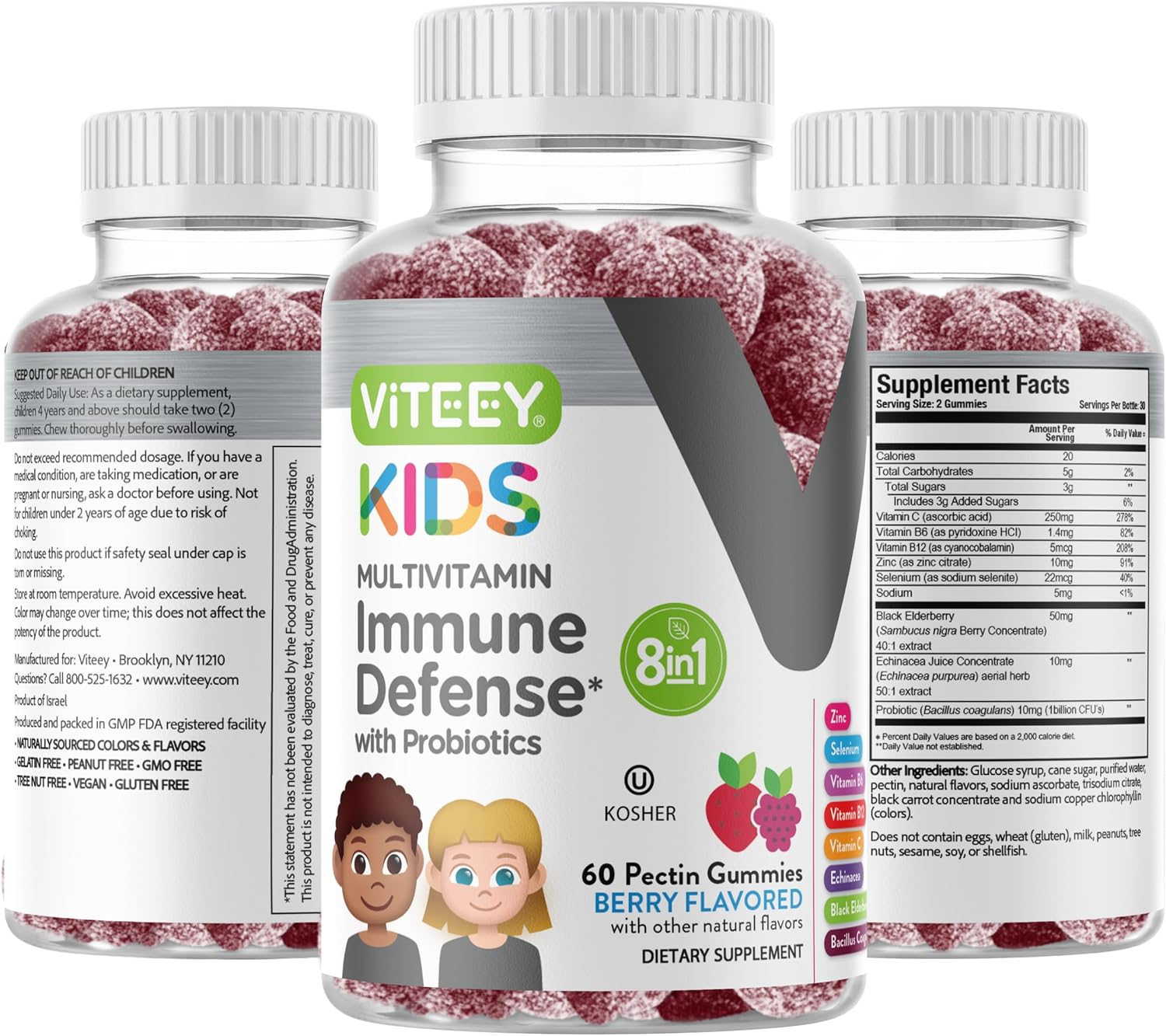 Viteey Children's Multivitamin Gummies with Probiotics – Immune Support Supplement for Kids – Berry Flavour – 60 Gummies - görsel 9