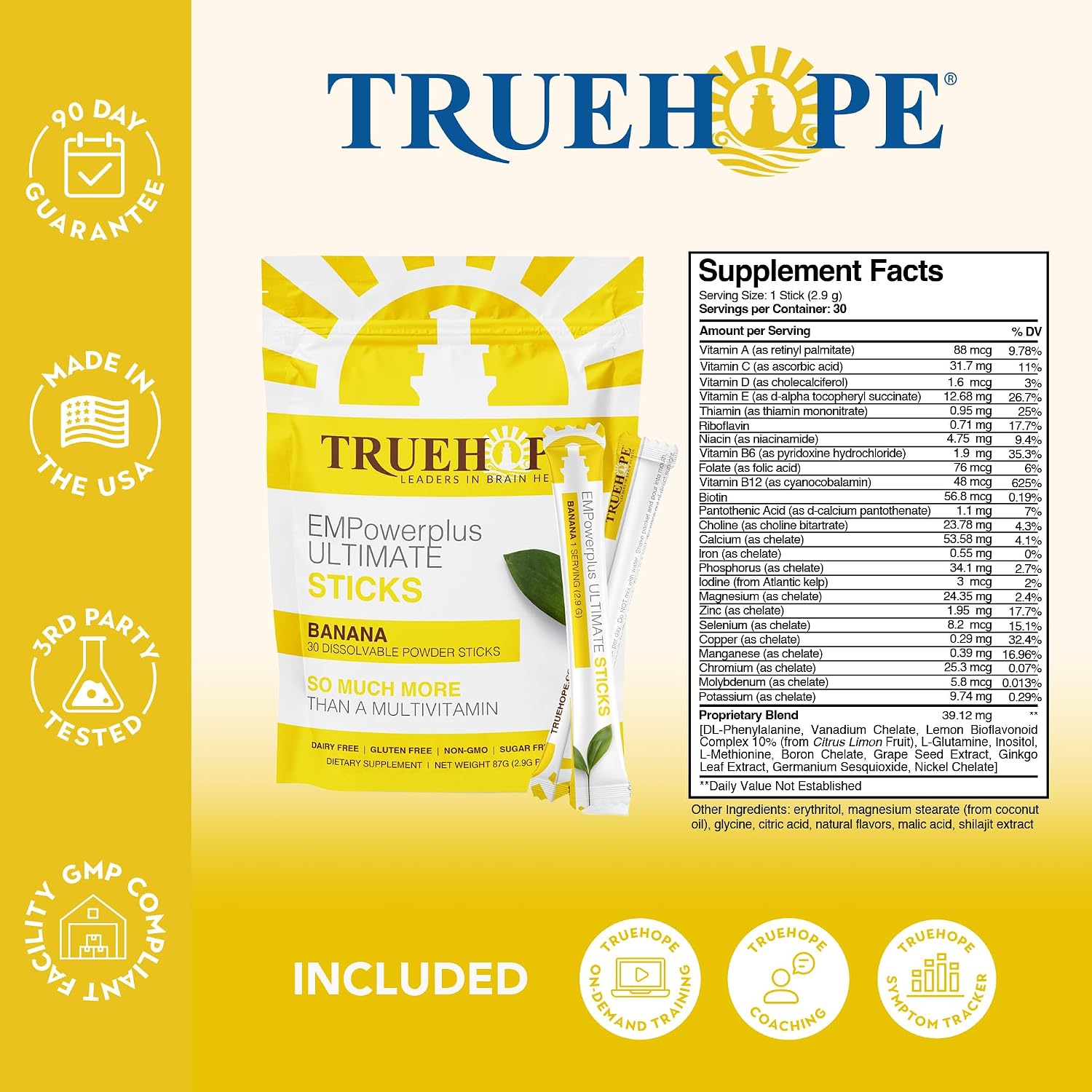 Truehope Multivitamin Nootropic Sachets with Inositol - EMPowerplus Ultimate Sticks, 30 Sachets (Banana Flavour) - görsel 2