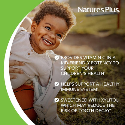 NaturesPlus Animal Parade Sugar-Free Children's Vitamin C, Natural Orange Juice Flavour - 90 Chewable Tablets