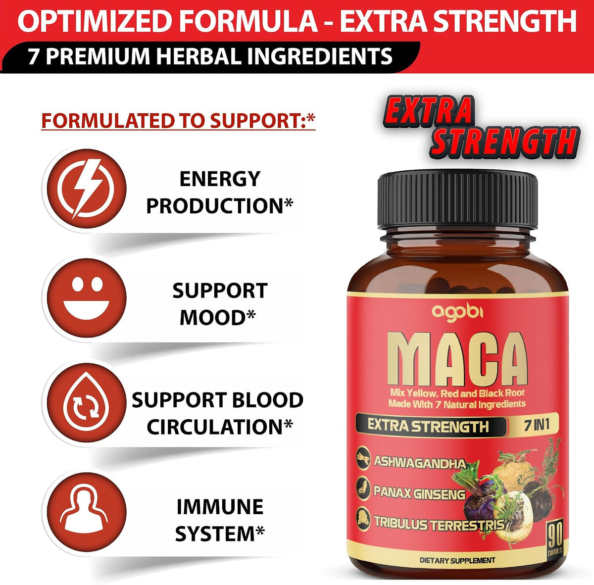 agobi Maca Root Capsules - 7-in-1 Herbal Blend for Energy and Mood, 90 Vegan Capsules (3-Month Supply) - görsel 3