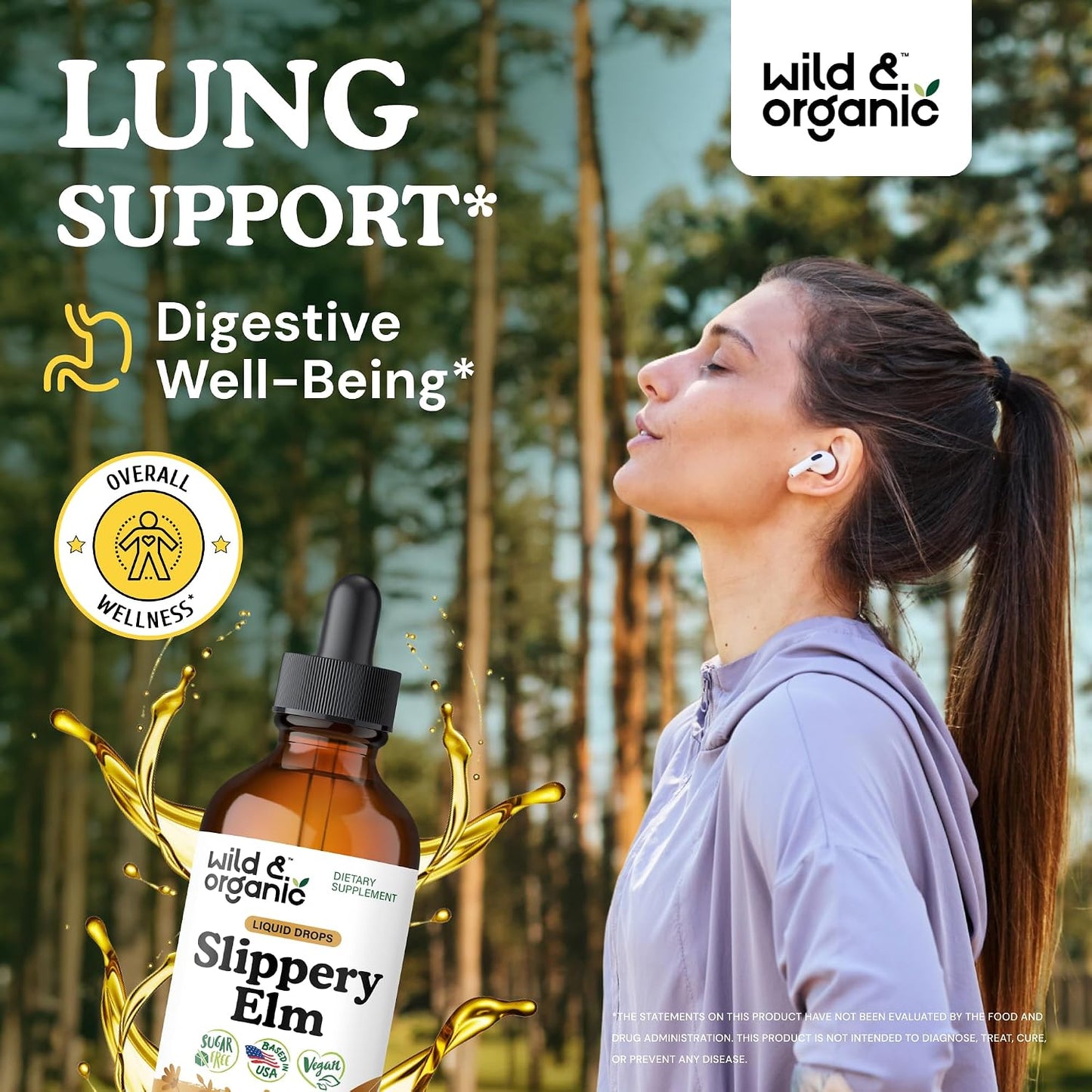 Wild & Organic Slippery Elm Liquid Drops - Lung, Digestive & Women's Support - Slippery Elm Bark Supplement - Add to Tea Tincture - Ulmus Rubra Herb - Vegan, Sugar & Alcohol-Free - 118 ml (4 fl oz) - görsel 2