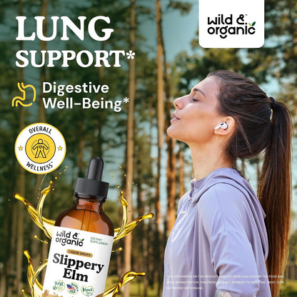 Wild & Organic Slippery Elm Liquid Drops - Lung, Digestive & Women's Support - Slippery Elm Bark Supplement - Add to Tea Tincture - Ulmus Rubra Herb - Vegan, Sugar & Alcohol-Free - 118 ml (4 fl oz)