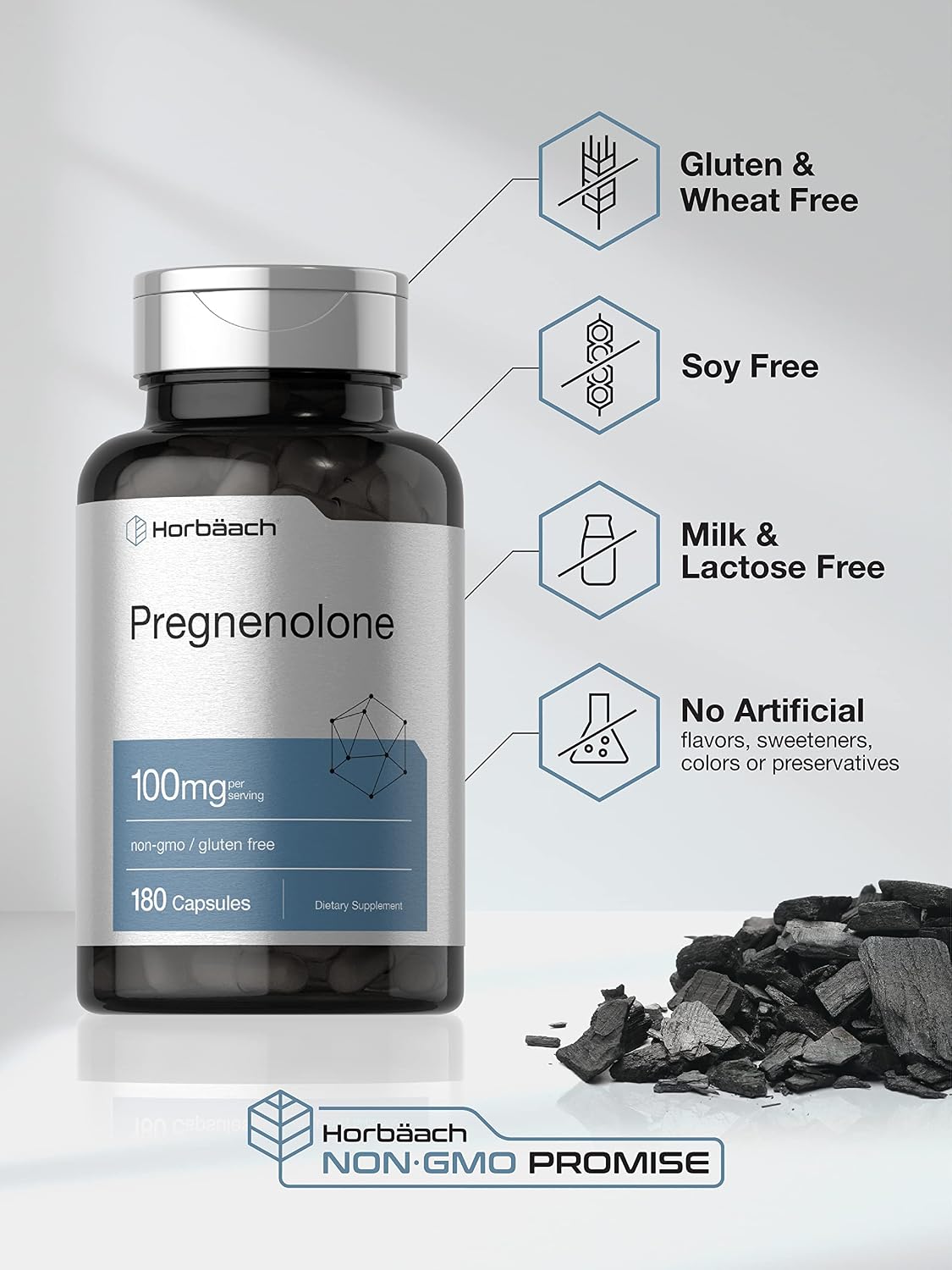 Horbäach Pregnenolone Supplement, 100 mg, 180 Quick-Release Capsules – Non-GM & Gluten-Free - görsel 4