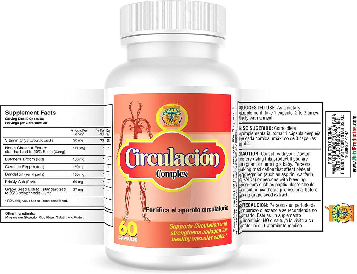 Nutrisalud Products Circulacion Complex - Natural Circulation Support Capsules, 2 Bottles (120 Capsules Total) - görsel 2