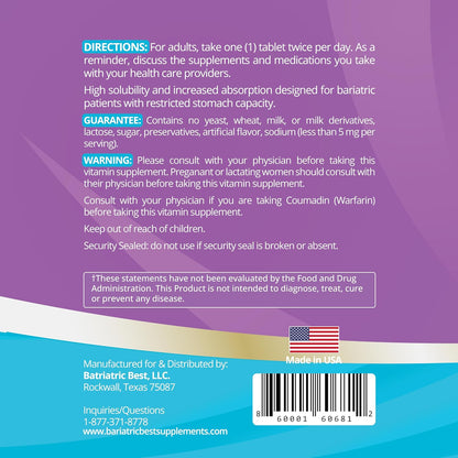 High ADEK Bariatric Multivitamin – DS, SADI & BPD/DS Surgery Support – 180 Tablets