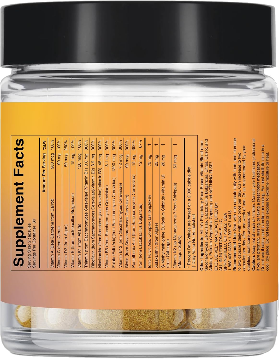 All In Nutritionals AM Multivitamin +: Vegan, Food-Based Multivitamin with Vitamin D3, K2, B12, Iron and Ionic Fulvic Acid - görsel 8