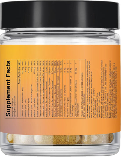 All In Nutritionals AM Multivitamin +: Vegan, Food-Based Multivitamin with Vitamin D3, K2, B12, Iron and Ionic Fulvic Acid