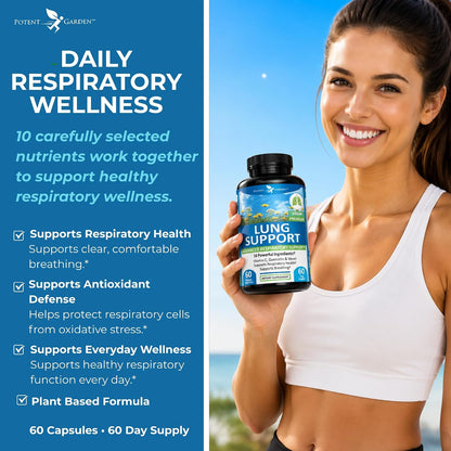 Potent Garden Lung Support Supplement – with Vitamin C, Quercetin and Herbal Blend – 60 Vegan Capsules