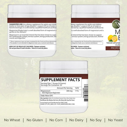 Vinco Magnesium Bisglycinate Powder – Advanced Muscle Support – 6.35 oz (30 Servings) – Lemonade Flavoured