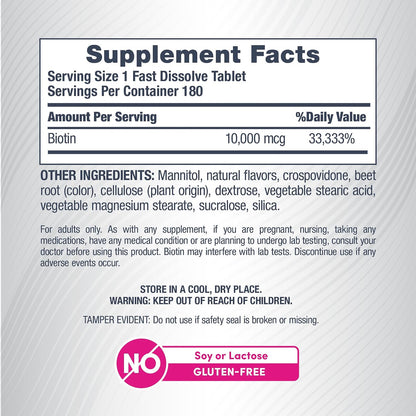 NeoCell Biotin 10000mcg Fast Dissolve Tablets | 180 Count | for Women and Men | Berry Flavour Supplement | Hair, Skin, and Nails