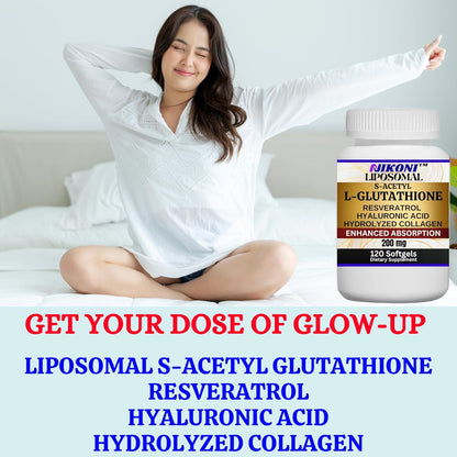 Nikoni Liposomal S-Acetyl L-Glutathione, Resveratrol, Hyaluronic Acid & Collagen - 500mg, 120 Capsules