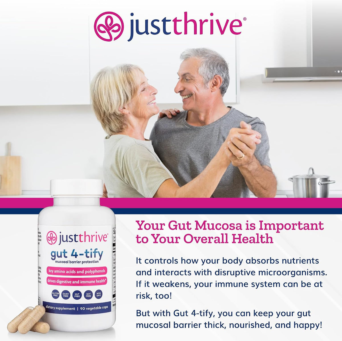Just Thrive Gut 4-tify - Gut Health Supplement for Women and Men, Anti-Bloat, 90 Vegetable Capsules - görsel 3