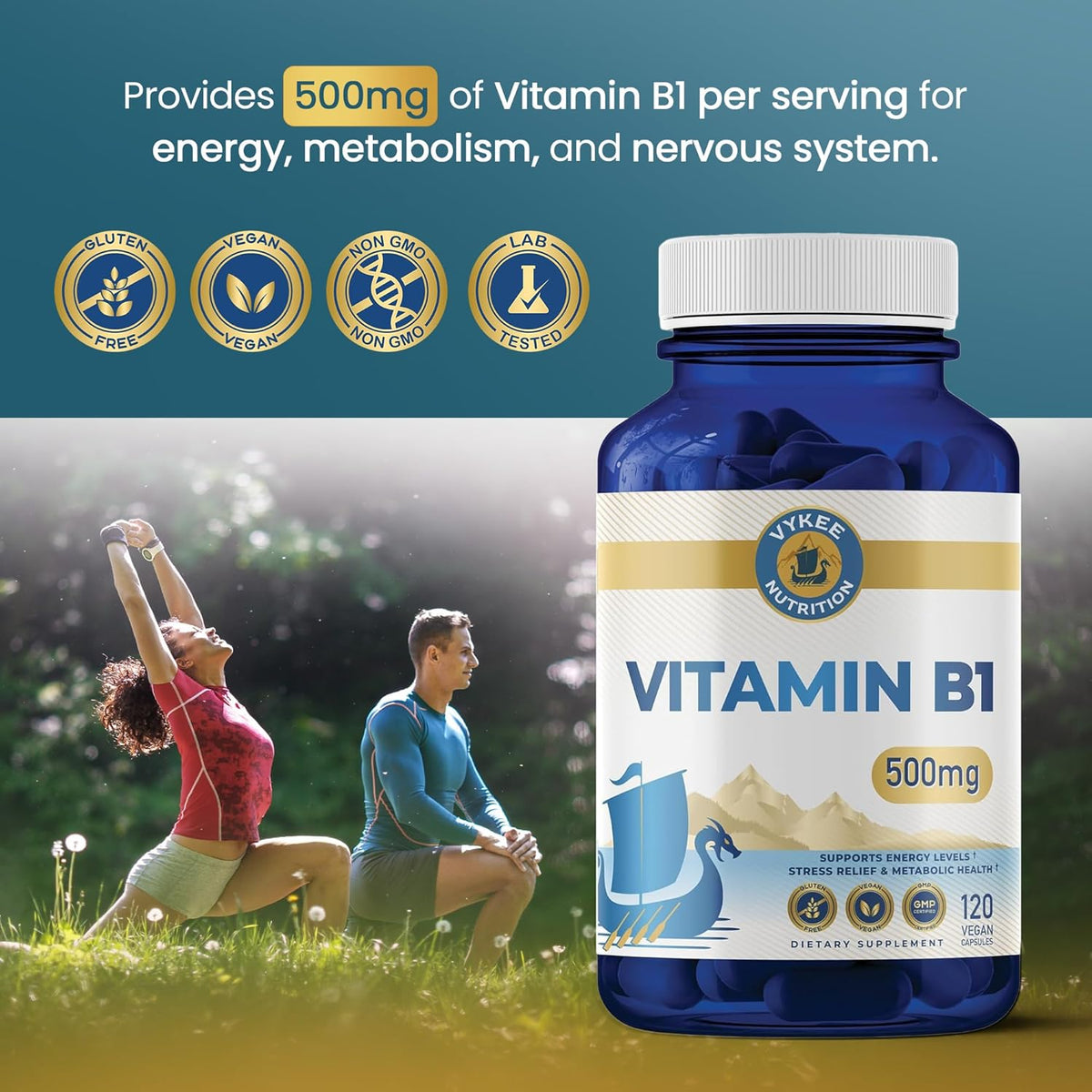Vykee Nutrition Vitamin B1 (Thiamine) Capsules – 500 mg, 120 Count - görsel 4