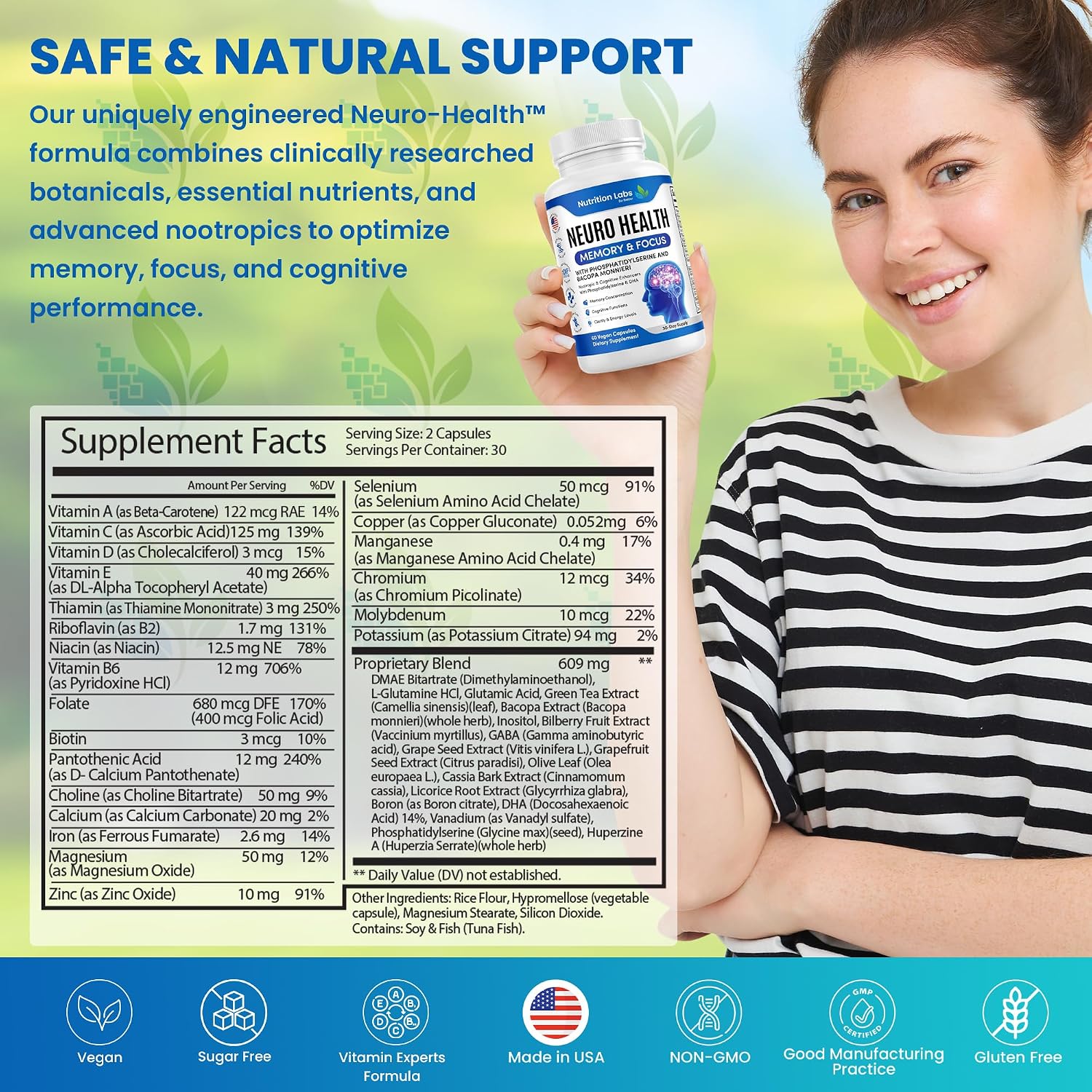 NUTRITION LABS BE BETTER Nootropic Brain Supplement - Memory & Focus Support with Bacopa Monnieri and B Vitamins - görsel 2