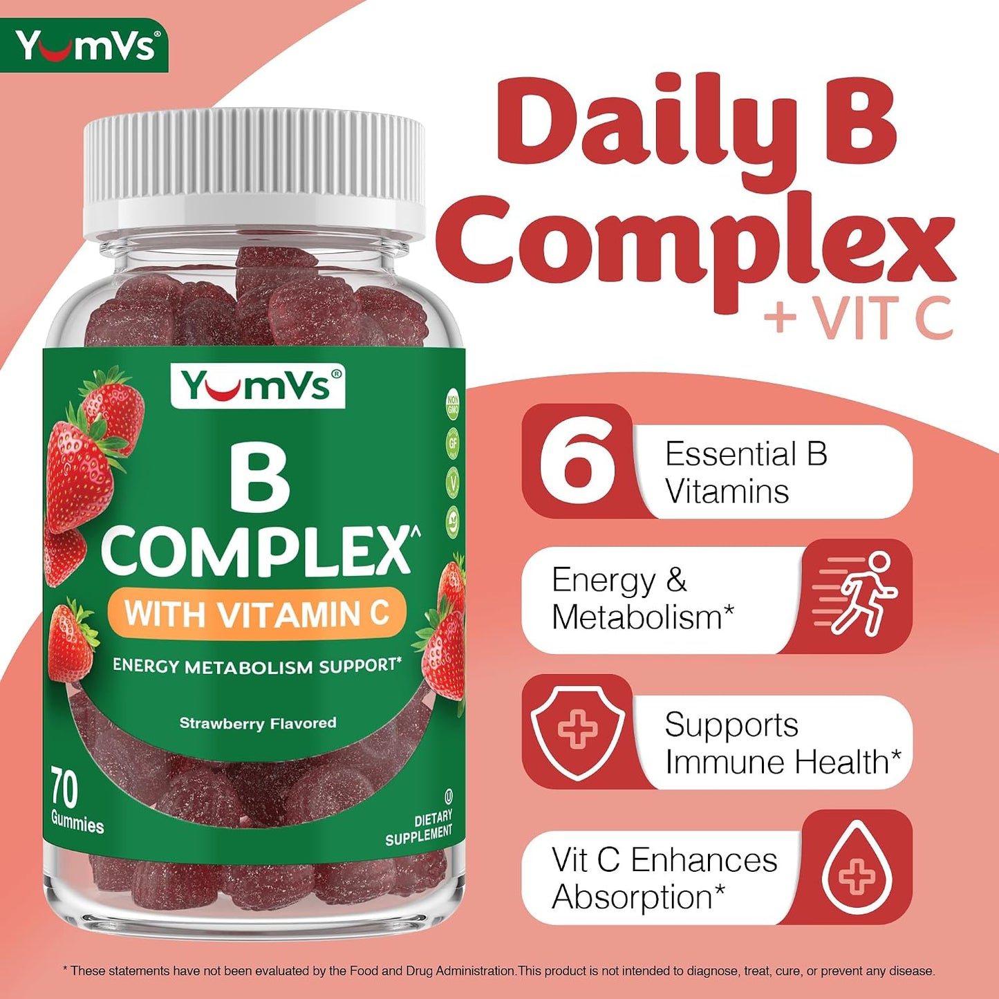YUM-V'S B Complex Gummies with Vitamin C - 70 Count (2 Pack) - görsel 2