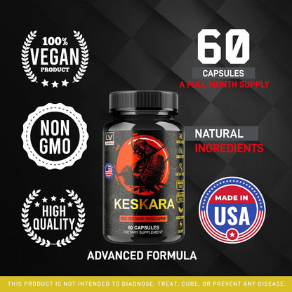 (3 Pack) Keskara Pills for Men, All-Natural Formula, 180 Capsules