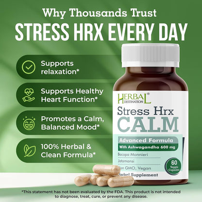 Stress Hrx, Ashwagandha Supplement Capsules, 600 mg, 60 Count
