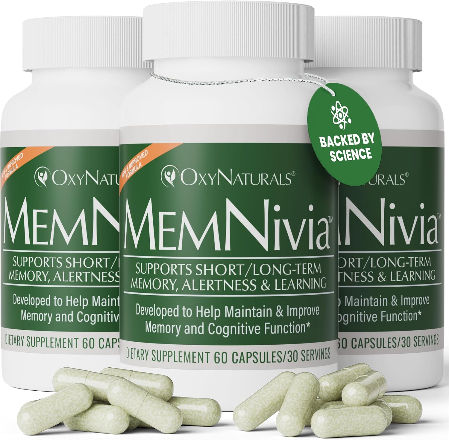 MemNivia Brain Supplements for Memory & Focus – Dual-Sage Stem Cell Formula with Cognivia®, Bacopa, Holy Basil & Ginger – 300 Capsules (5 Bottles) - görsel 8